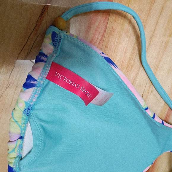 Victoria's Secret Swimsuit Bikini Set Floral Strappy Back Top-M Beaded Bottom-S - Picture 8 of 9